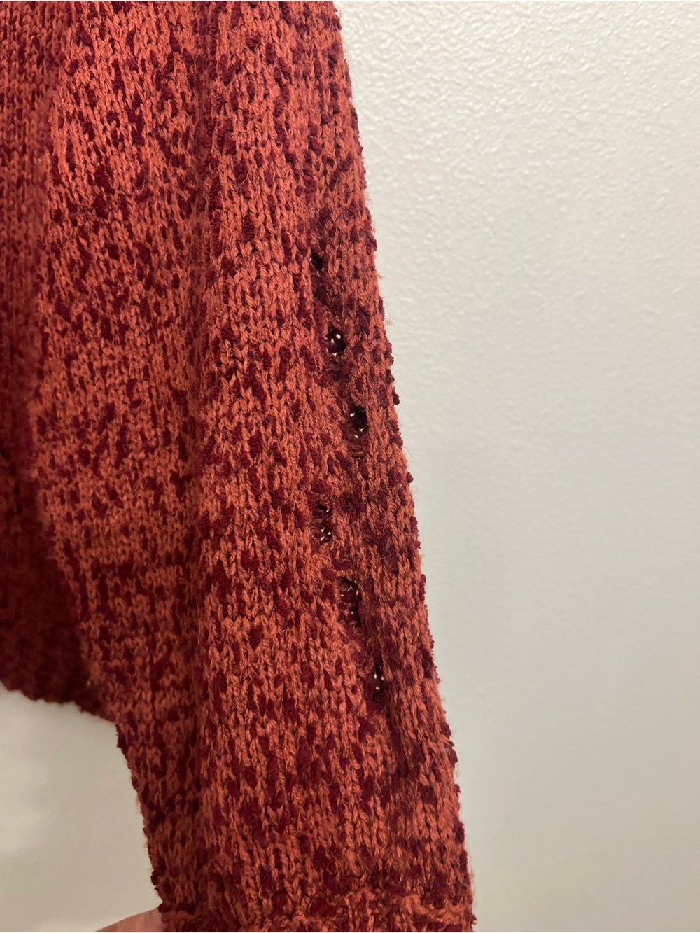 Umgee Distressed Chunky Knit Oversized Sweater - Burgundy (Medium) - Picture 6 of 9
